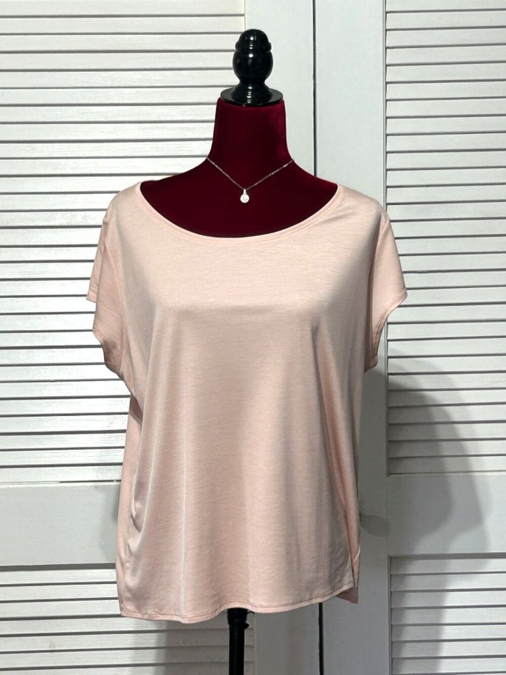 Eileen Fisher Women's Blush Pink Short Sleeve Scoop Neck Top Blouse Sz XL 3081 - Picture 1 of 11